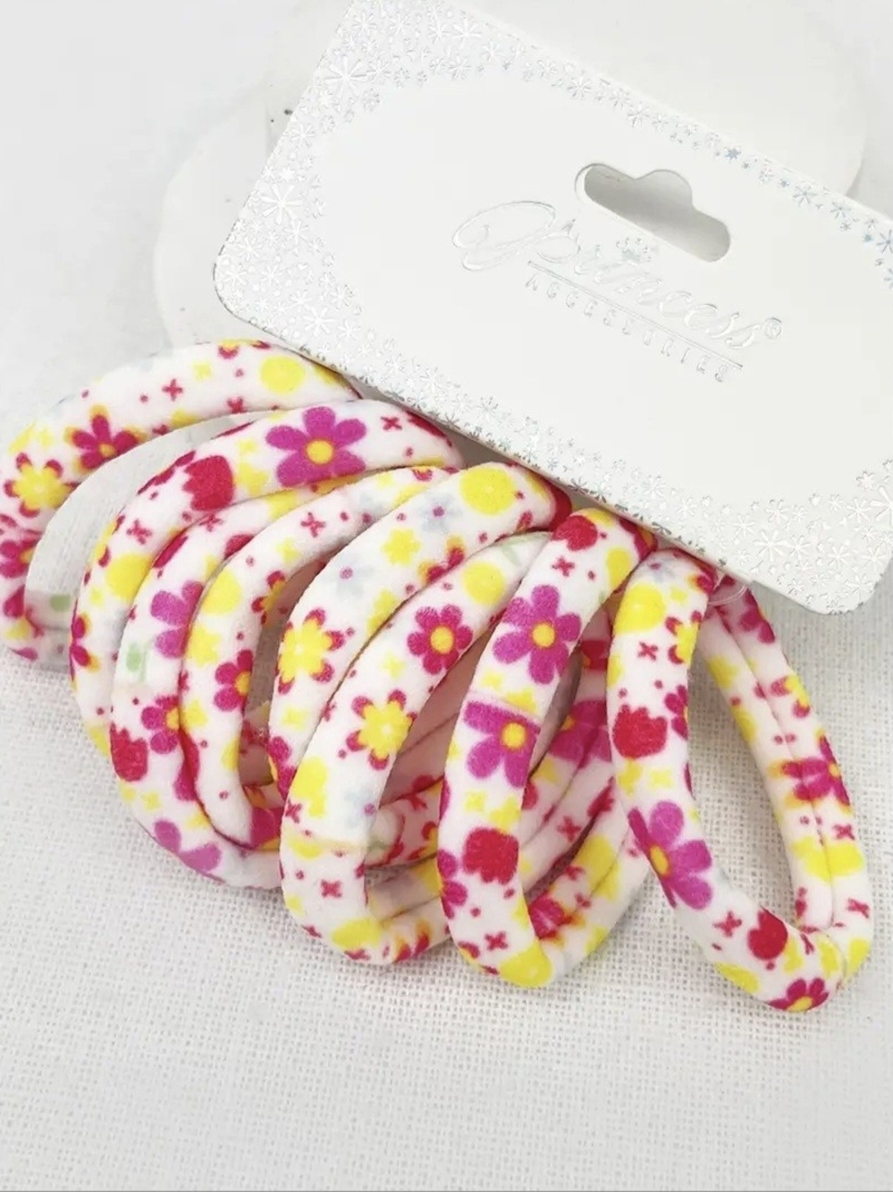 Floral Pink & Yellow Fabric Hair Ties - Set of 8